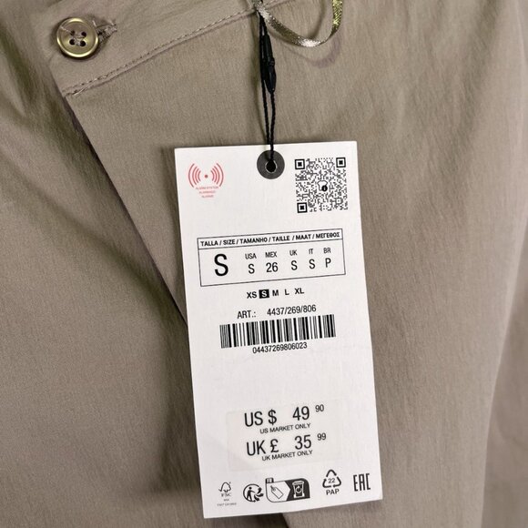 Zara Asymmetrical Button Shirt Taupe Short Sleeve Women’s Small NWT Minimalist - Picture 9 of 10